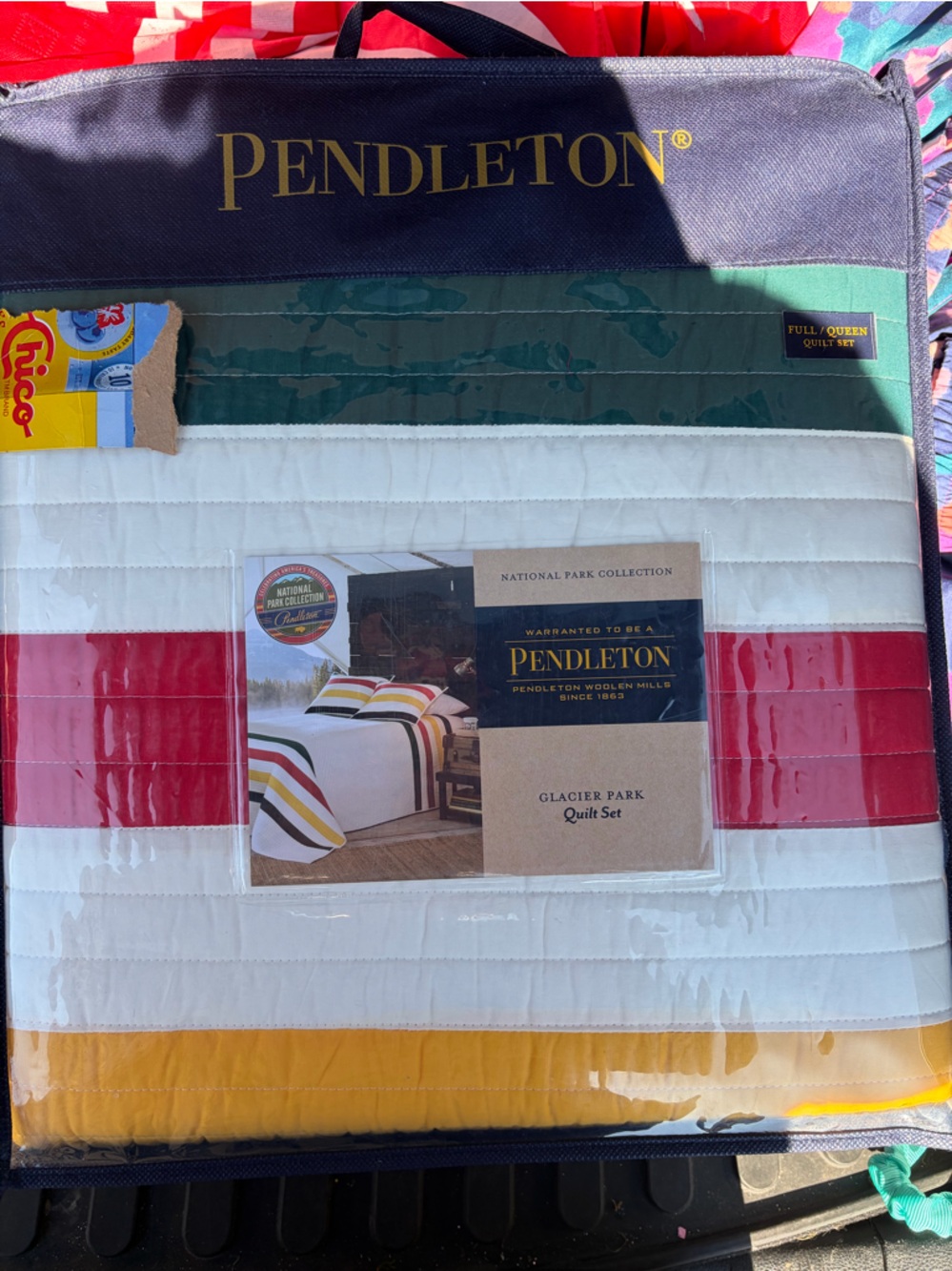 Pendleton Glacier Park Quilt Set - White, Red, Yellow, Green, Navy